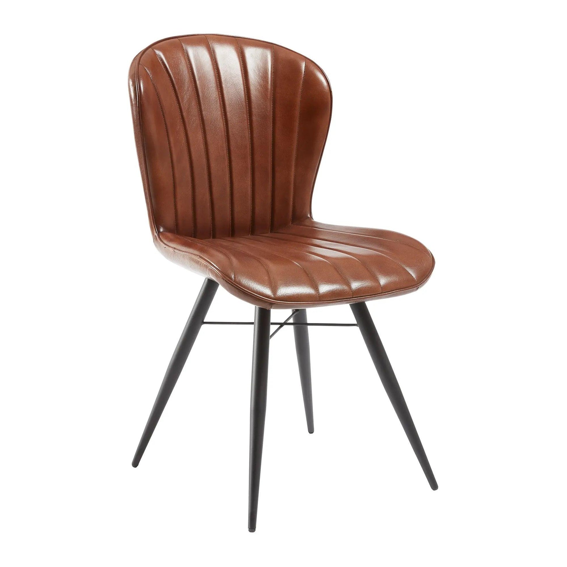 LENA SIDE CHAIR - GENUINE LEATHER - PECAN BROWN - Yumen Furniture