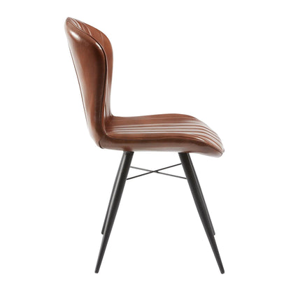 LENA SIDE CHAIR - GENUINE LEATHER - PECAN BROWN - Yumen Furniture