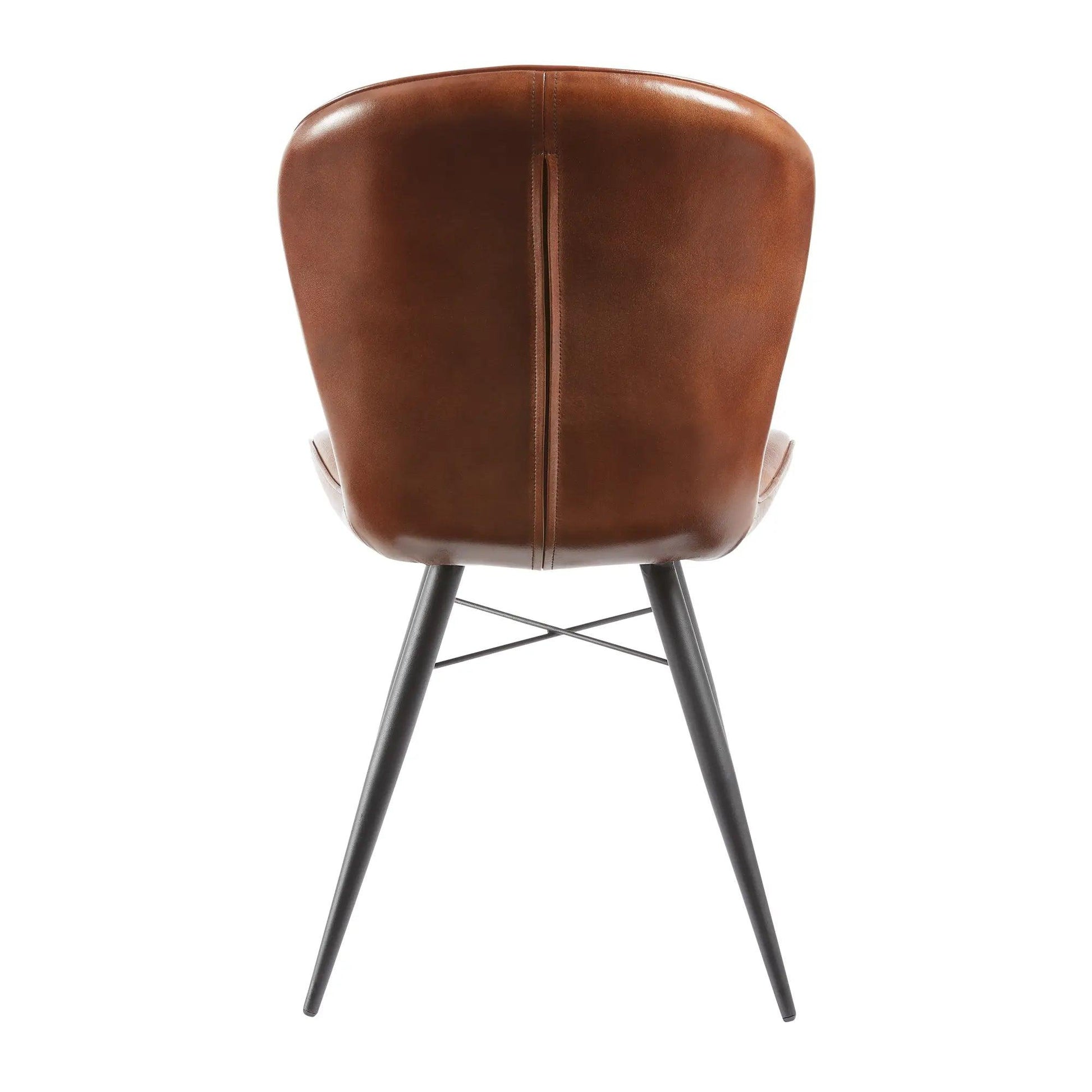 LENA SIDE CHAIR - GENUINE LEATHER - PECAN BROWN - Yumen Furniture