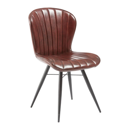 LENA SIDE CHAIR - GENUINE LEATHER - PECAN BROWN - Yumen Furniture