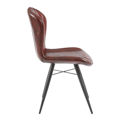 LENA SIDE CHAIR - GENUINE LEATHER - PECAN BROWN - Yumen Furniture